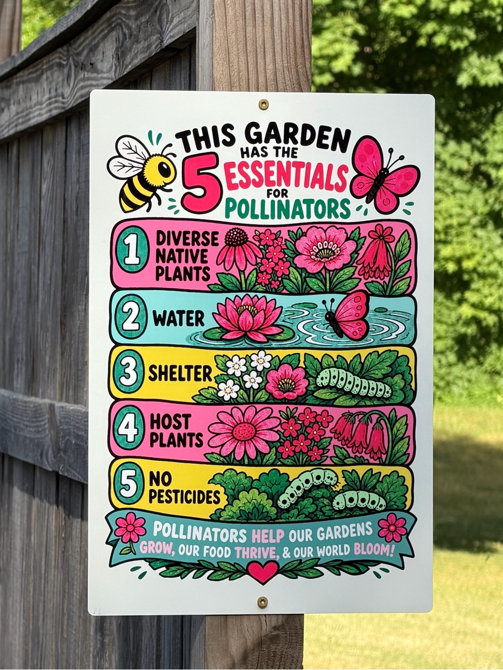 12x18” 5 Essentials for Pollinators Sign